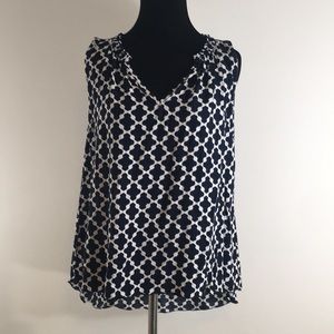 ✅ SOLD Ruffled Rayon High Low Sleeveless Top Navy & White